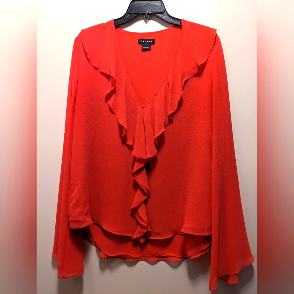 Blouse. Long sleeve, semi-sheer. Size L
